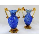 Pair Murano Glass Vases Venice Italy