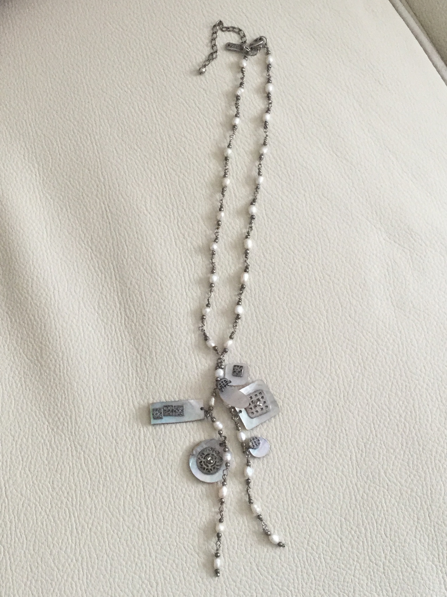 Boutique Rice/ Seed Pearl Necklace With Mother Of Pearl Tassle