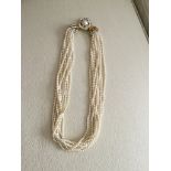 Vintage Faux Pearl Bead 8 Strand Necklace With Ornate Clasp