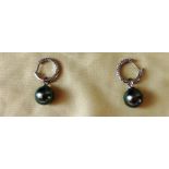 Tahitian Pearl, Diamond And 18Ct Gold Earrings