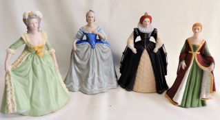 Set 4 Franklin Mint Porcelain Figurines Of Famous Queens