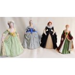 Set 4 Franklin Mint Porcelain Figurines Of Famous Queens