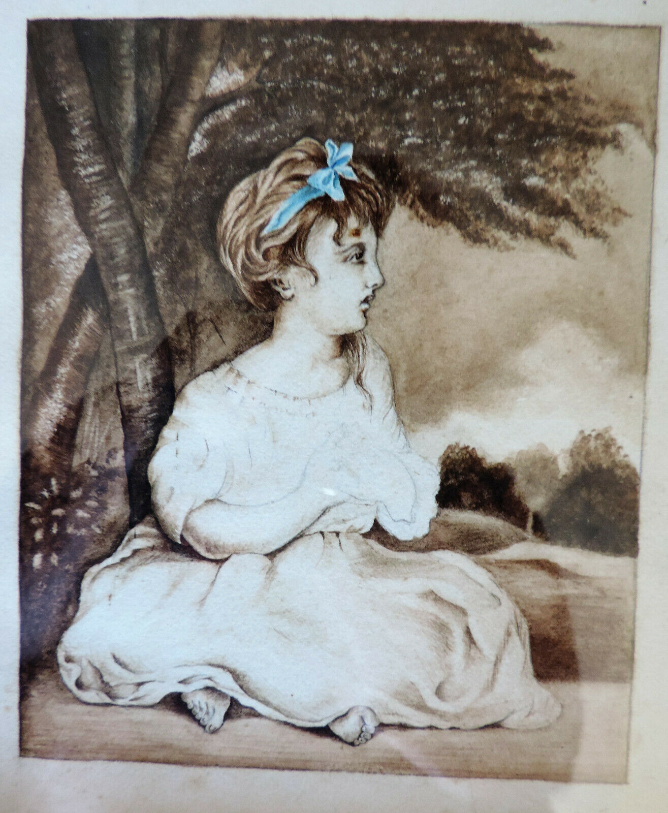 Sir Joshua Reynolds Attributed To - Age Of Innoncence Water Colour Sketch C.1780'S - Image 3 of 4