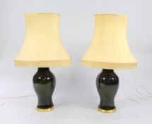 Pair Of Large Vintage Ceramic & Gilt Table Lamps With Shades