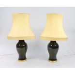 Pair Of Large Vintage Ceramic & Gilt Table Lamps With Shades