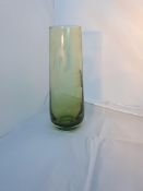 Green Glass Vase - Etched With A Heron