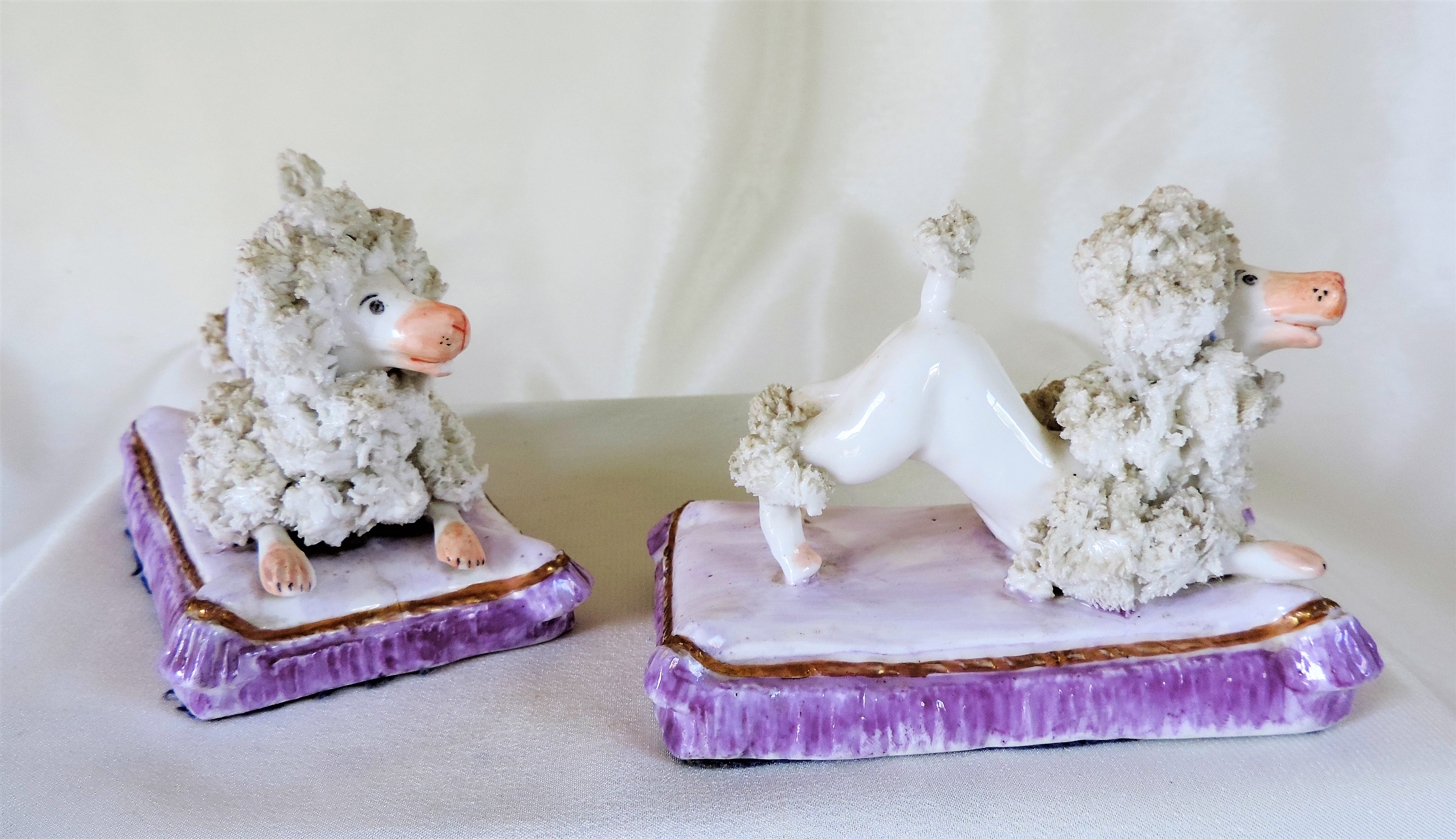 Antique Staffordshire Porcelain Poodles Seated On Cushions C.1850'S - Image 2 of 7