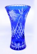 German Blue Overlay Crystal 10 Inch Flower Vase