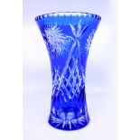 German Blue Overlay Crystal 10 Inch Flower Vase