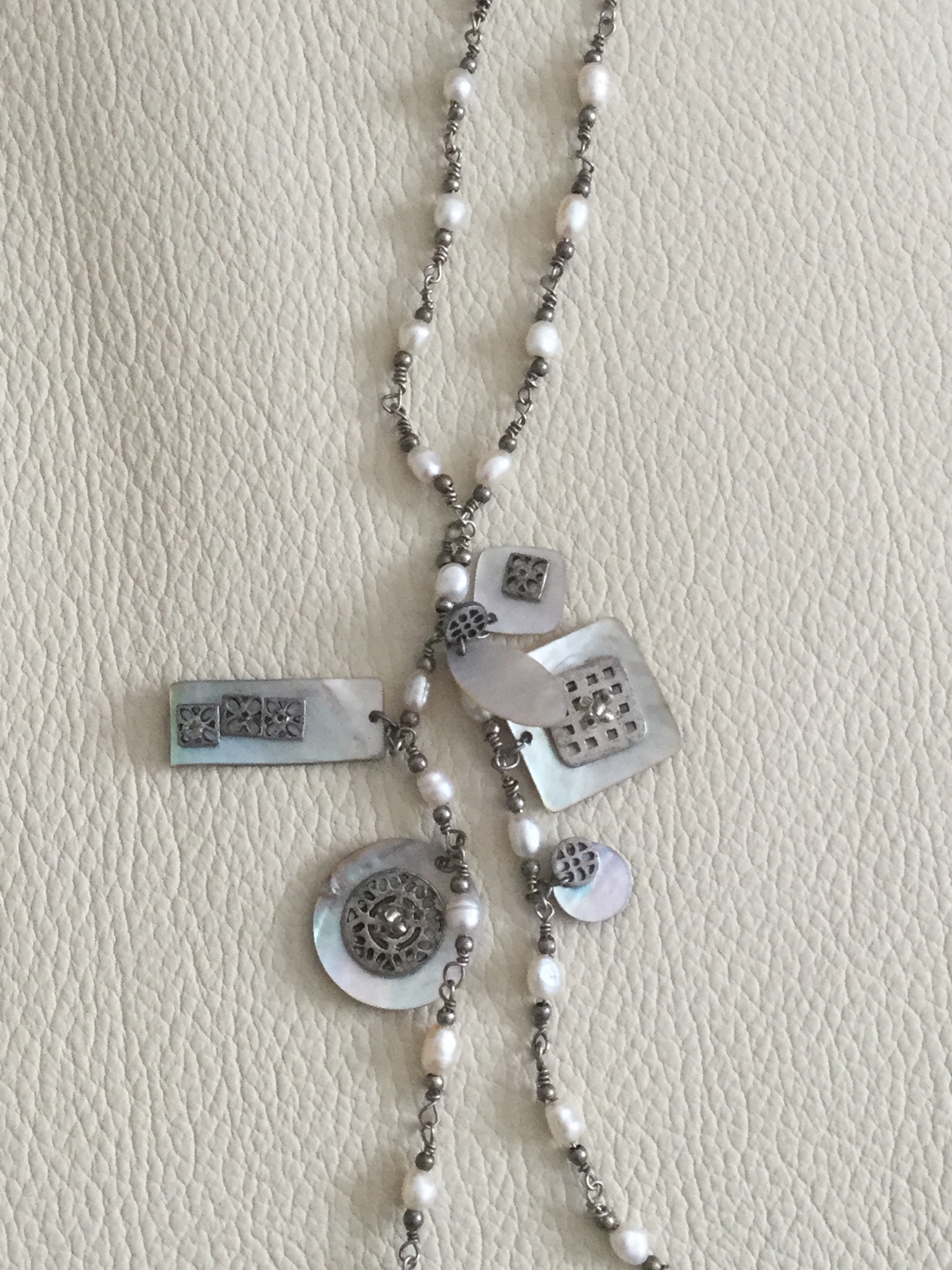 Boutique Rice/ Seed Pearl Necklace With Mother Of Pearl Tassle - Image 6 of 6