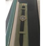 Gucci 2000M Stack Watch Gold Plated & Enamel Gucci Black Leather Strap Boxed