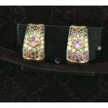 18Ct Gold Diamond And Pink Sapphire Earrings