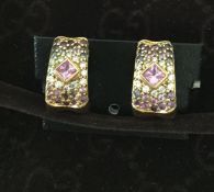 18Ct Gold Diamond And Pink Sapphire Earrings