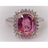 Gia Certified 3.99 Ct Reach Pink Untreated Sapphire & Diamonds Ring