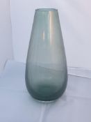 Green Cased Glass Vase - With Etched Vertical Decoration