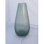 Green Cased Glass Vase - With Etched Vertical Decoration