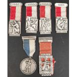 Vintage 6 Swiss Shooting Medals 1950's