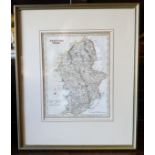 Antique Early 19th Century Map of Staffordshire Framed Archibold Fullerton Glasgow