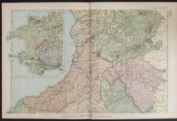 Antiques Map Wales Central 1899 G. W Bacon & Co.