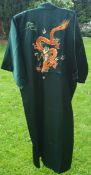 Vintage Clothing Far East Kimonos Silk Style Gown Green 5 Feet Long