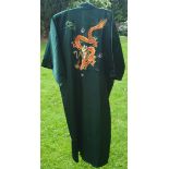 Vintage Clothing Far East Kimonos Silk Style Gown Green 5 Feet Long