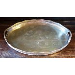 Antique Large Silver Plated Pierced Galleried Oval Tray On Bun Feet