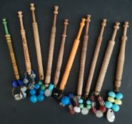 Antique Vintage 10 x Lace Bobbins With Glass Weights