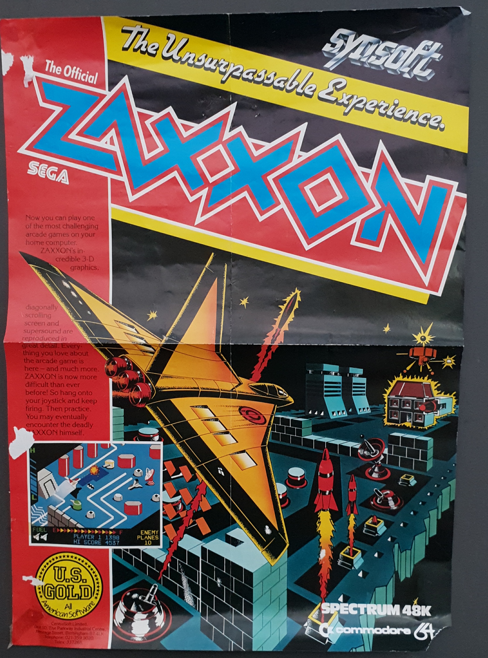 Vintage Spectrum 48k Commodore 64 Game Poster Zaxxon