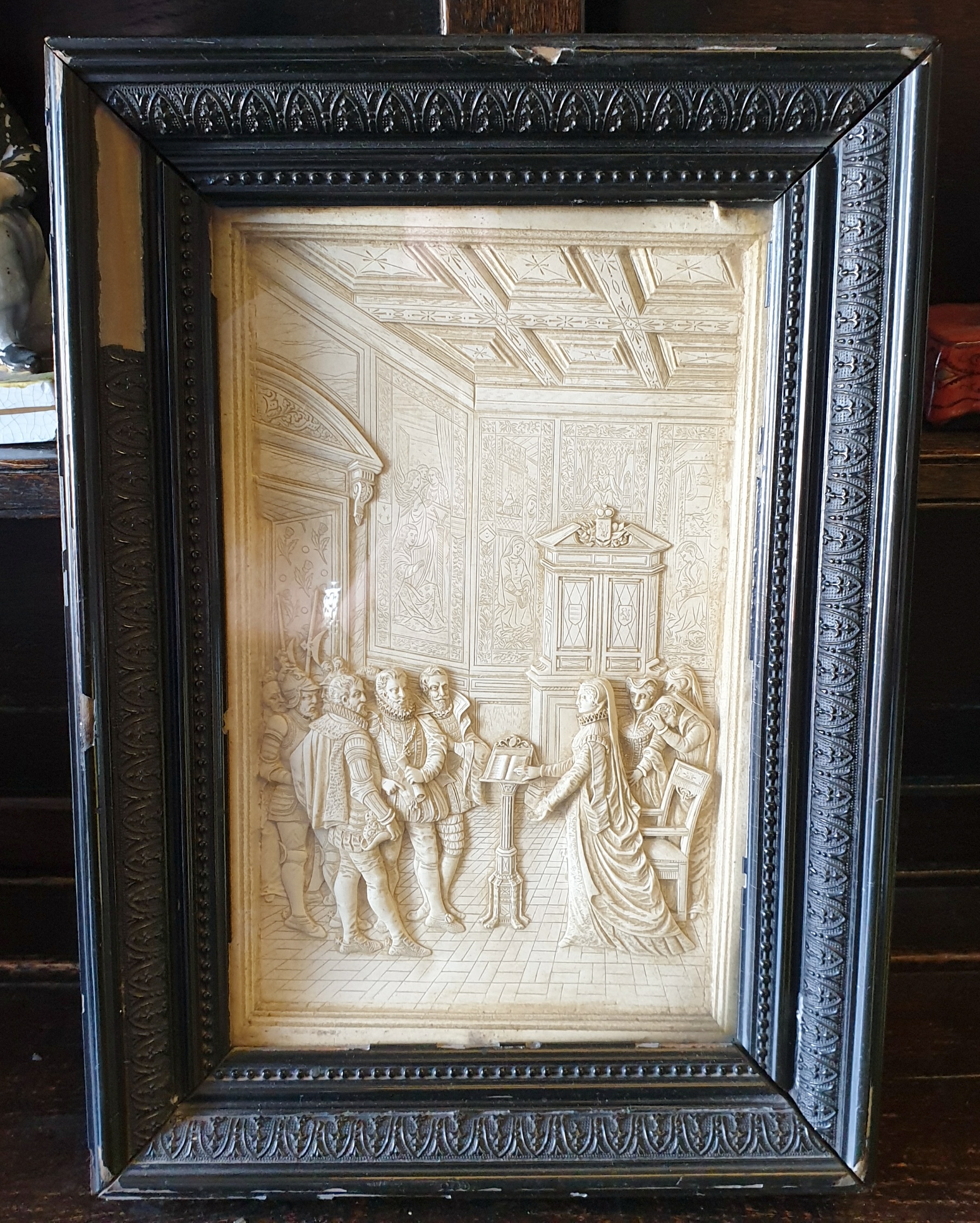 Antique Victorian Ivorine Plaque Framed