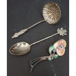 Art Nouveau Enamelled Brooch & Sterling Silver Spoons