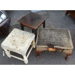 Antique 2 x Stools and 1 x Small Inlaid Table