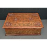 Vintage Carved Hardwood Indian Box Red Velvet Lined