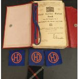 Military WWII Fields Service Pocket Book 1939 to 1944 & Badge Patches.