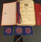 Military WWII Fields Service Pocket Book 1939 to 1944 & Badge Patches.