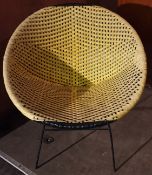 Vintage MCM Retro Kitsch 1960's Atomic Rattan Style Bucket Chair Yellow & Black