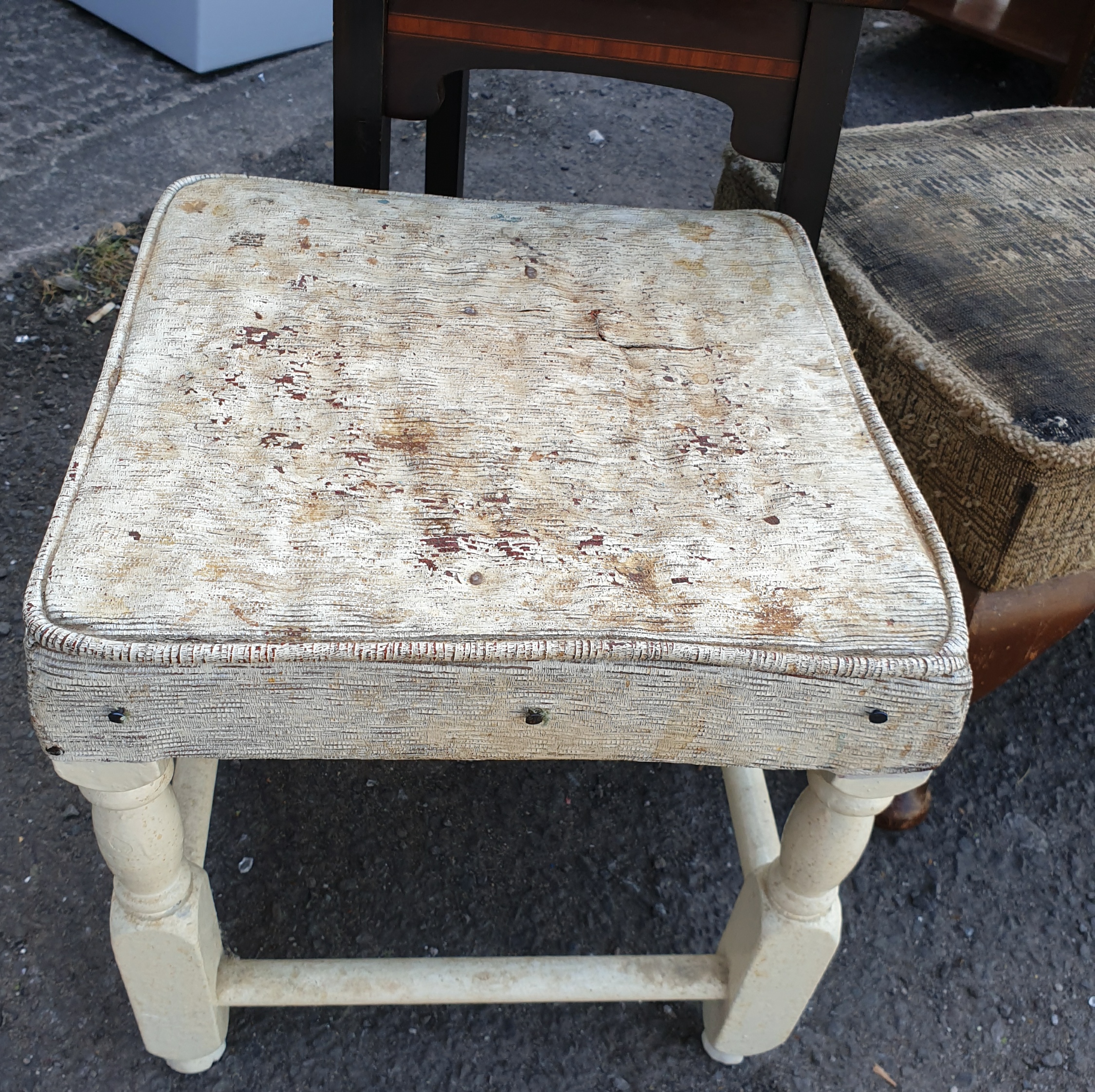 Antique 2 x Stools and 1 x Small Inlaid Table - Image 2 of 4