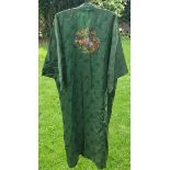 Vintage Clothing Far East Kimonos Silk Style Gown Green 5 Feet Long