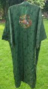 Vintage Clothing Far East Kimonos Silk Style Gown Green 5 Feet Long