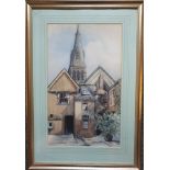 Antique Art Watercolour Painting Building Scene Possibly Worcester