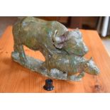 Heavy Marble Style Water Buffalo And Calf Figurine