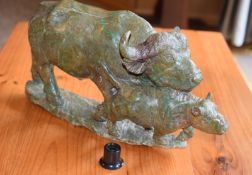 Heavy Marble Style Water Buffalo And Calf Figurine