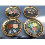 4 Bouquet Of Flower Miniature Oil Paintings
