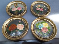 4 Bouquet Of Flower Miniature Oil Paintings