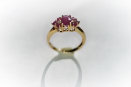 18Ct Yellow Gold Ruby & Diamond Cluster Ring