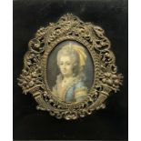 Miniature Antique Portrait Of A Lady, Possibly Marie Antionette