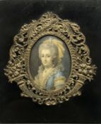 Miniature Antique Portrait Of A Lady, Possibly Marie Antionette