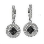 Silver Black Diamond Filigree Dangle Earrings