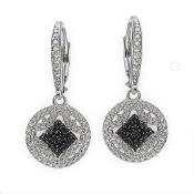 Silver Black Diamond Filigree Dangle Earrings