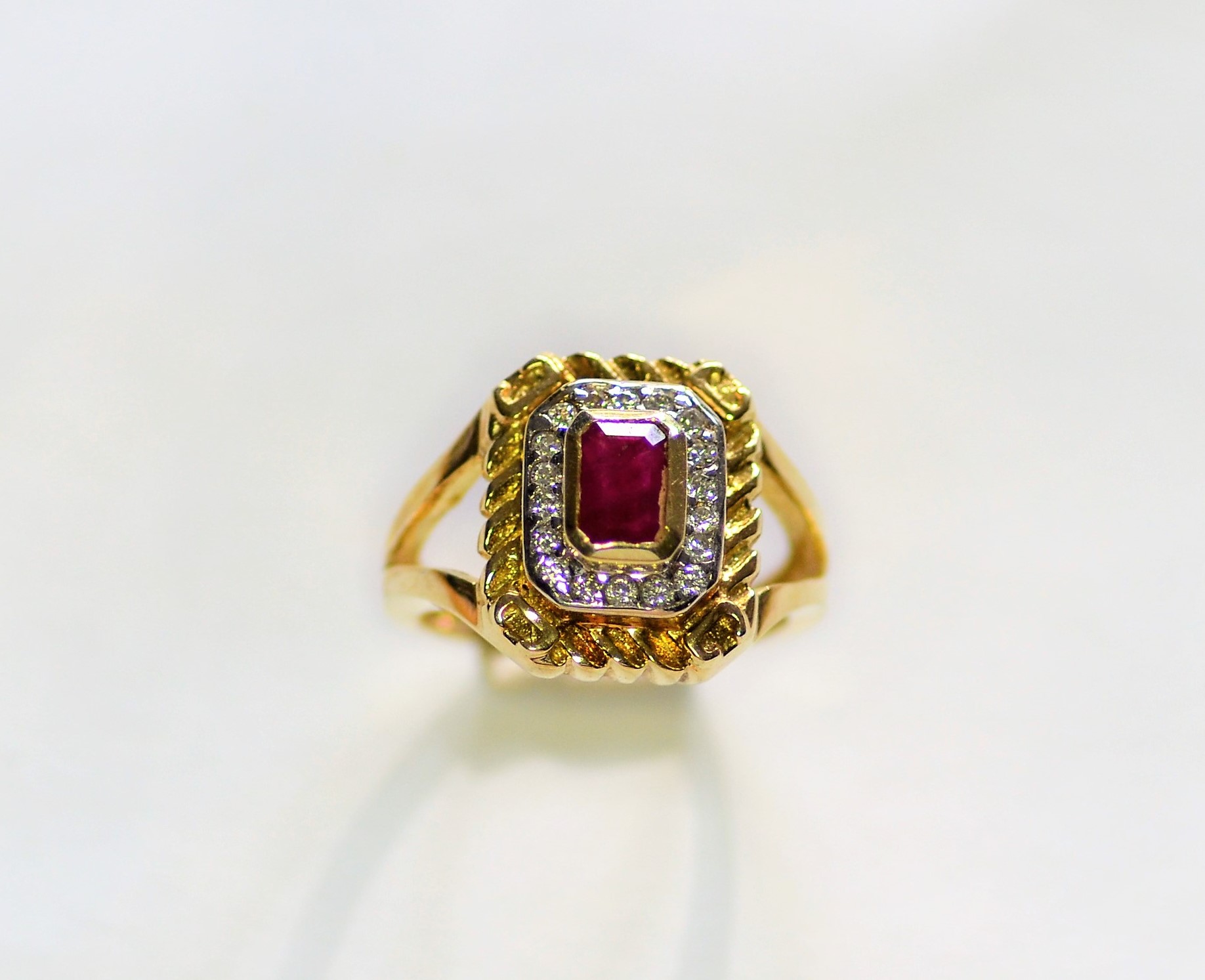 Ruby & Diamond Octagonal Cluster Ring