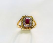 Ruby & Diamond Octagonal Cluster Ring